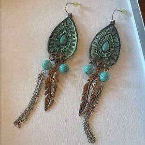 Bohemian Turquoise Feather Earrings